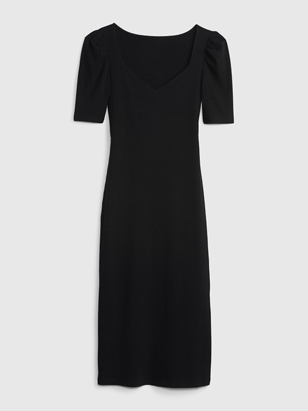 Gap Classic Black Ribbed Midi Dress with Puff Sleeves